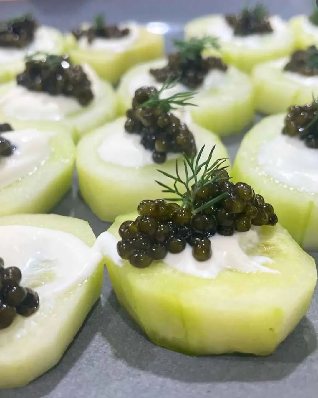 Cucumber and caviar canapes by private chef Johnston in Las Vegas